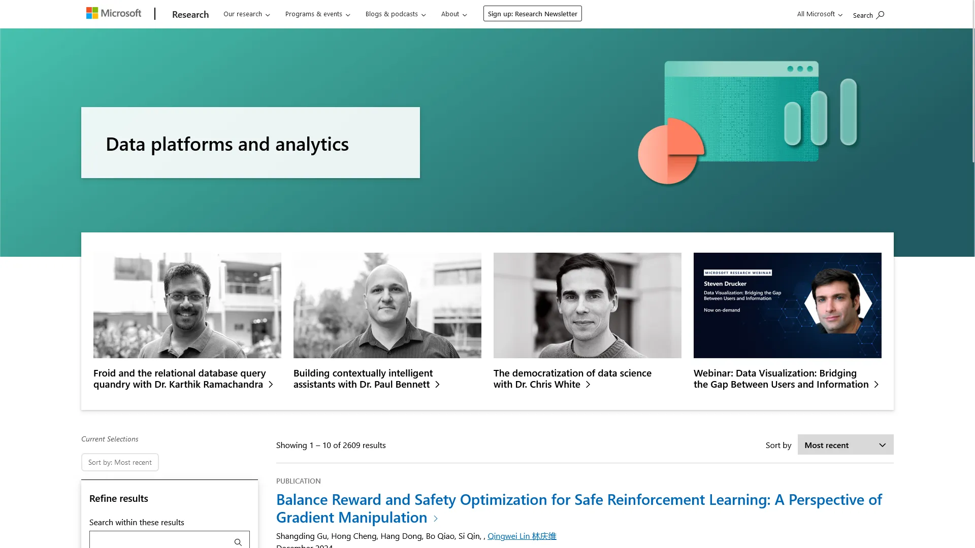 Screenshot of the data platform research area page.