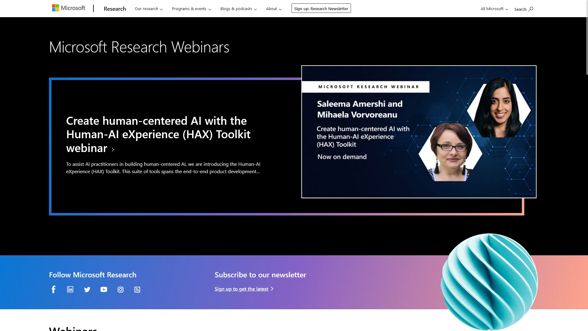 Screenshot of the Microsoft Research webinars page after the Moray conversion.